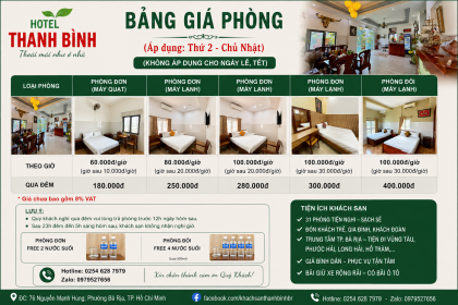 BẢNG GIÁ PHÒNG NGÀY THƯỜNG T2-CN